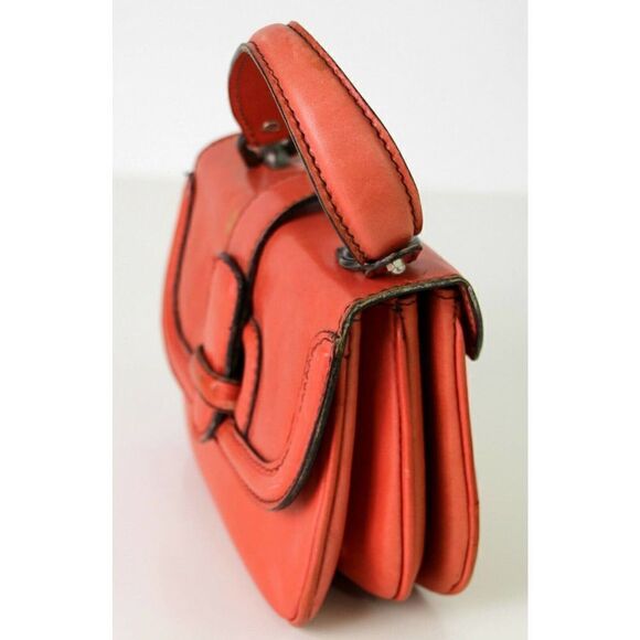 VINTAGE LAMPROM SALMON RED GENUINE LEATHER POCKETBOOK CLUTCH PURSE HANDBAG - Picture 2 of 8